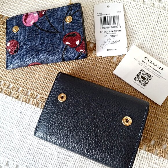 Coach Card Holder Wallet In Signature Canvas With Cherry Print CZ448 Navy blue - Picture 4 of 8